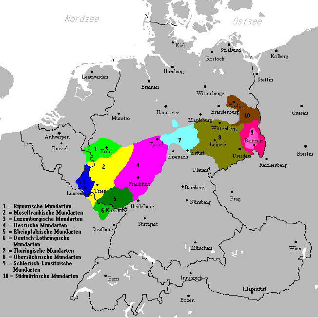 Verbreitungsgebiet des heutigen Mitteldeutschen